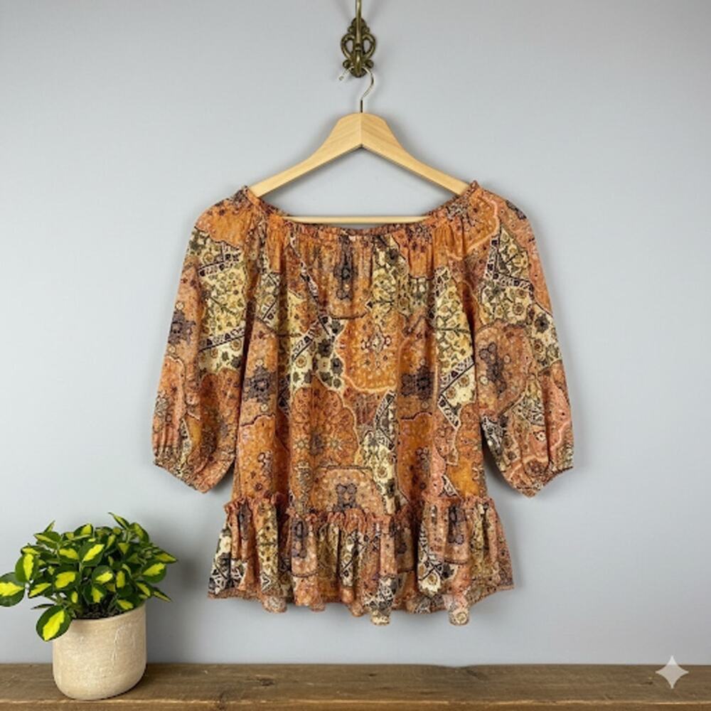 Melloday Small NWT Patchwork Peplum Off Shoulder Ruffle Blouse Top